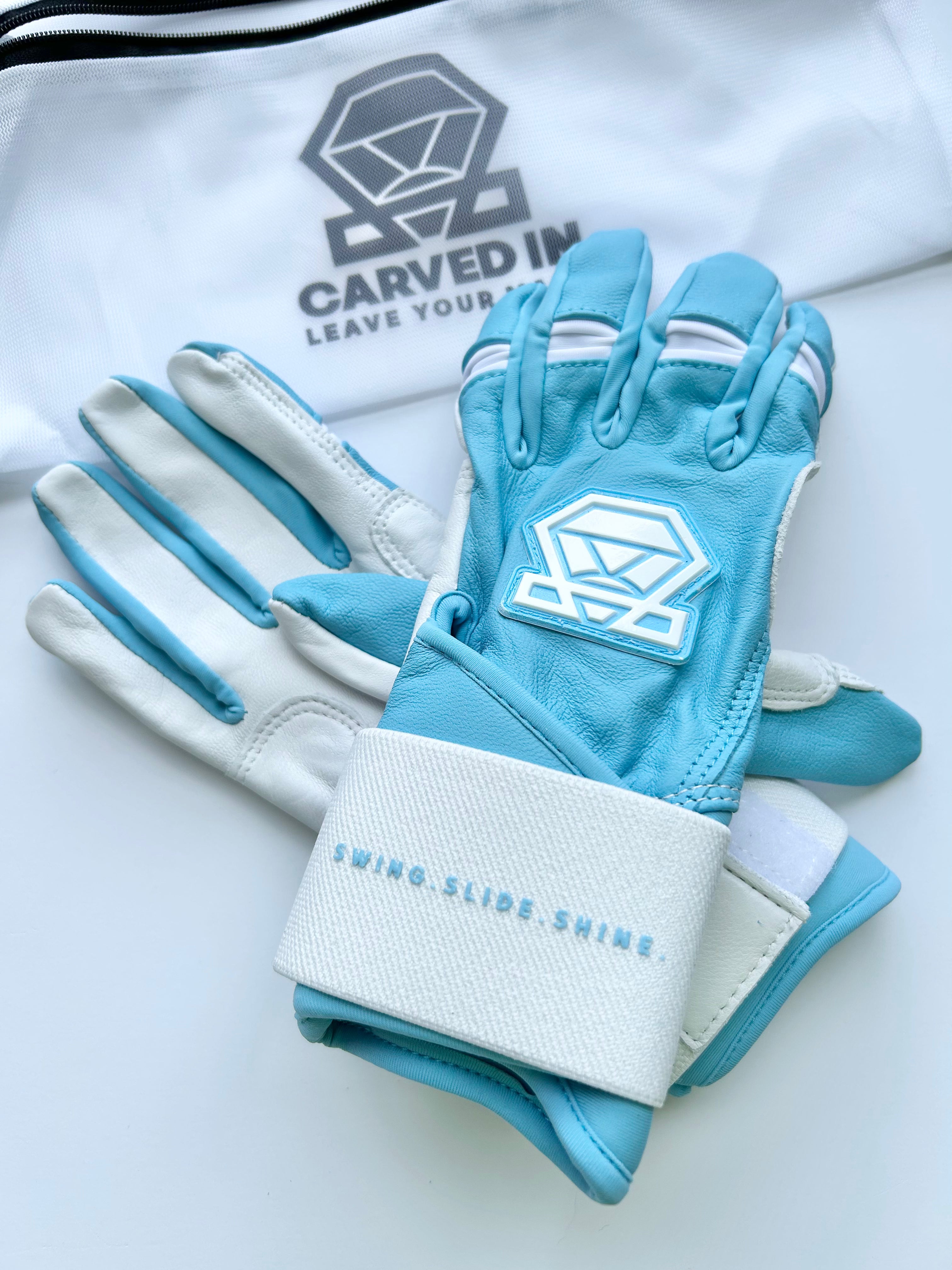 Long Cuff Batting Gloves - Blue Ice - Youth