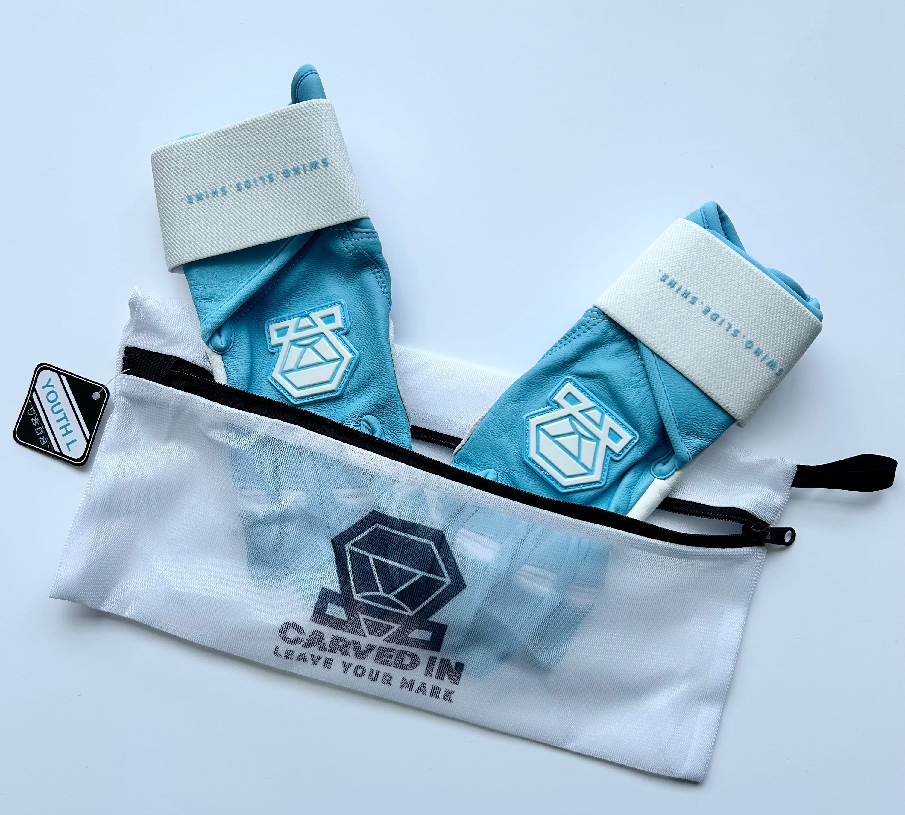 Long Cuff Batting Gloves - Blue Ice - Youth