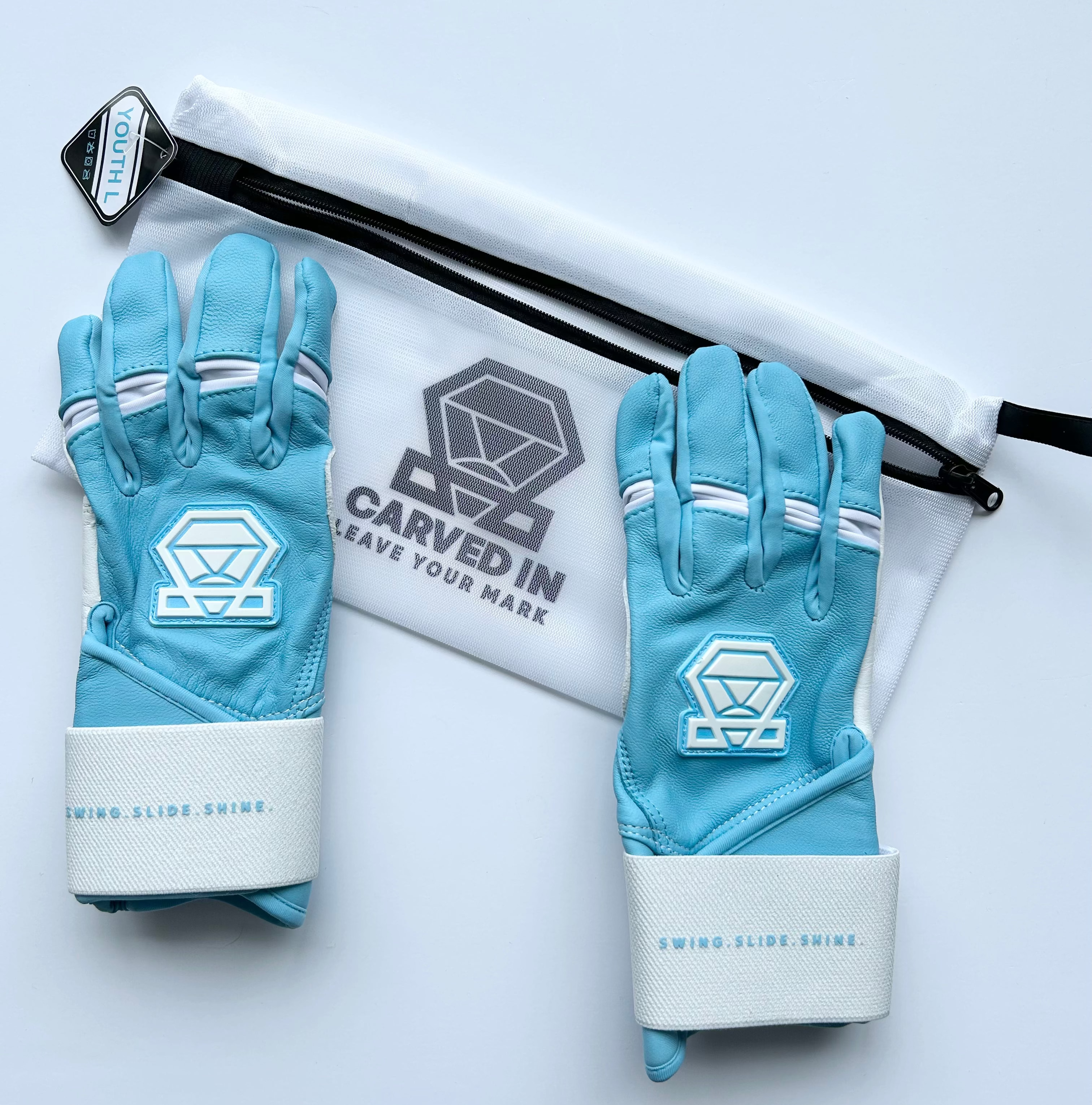 Long Cuff Batting Gloves - Blue Ice - Youth