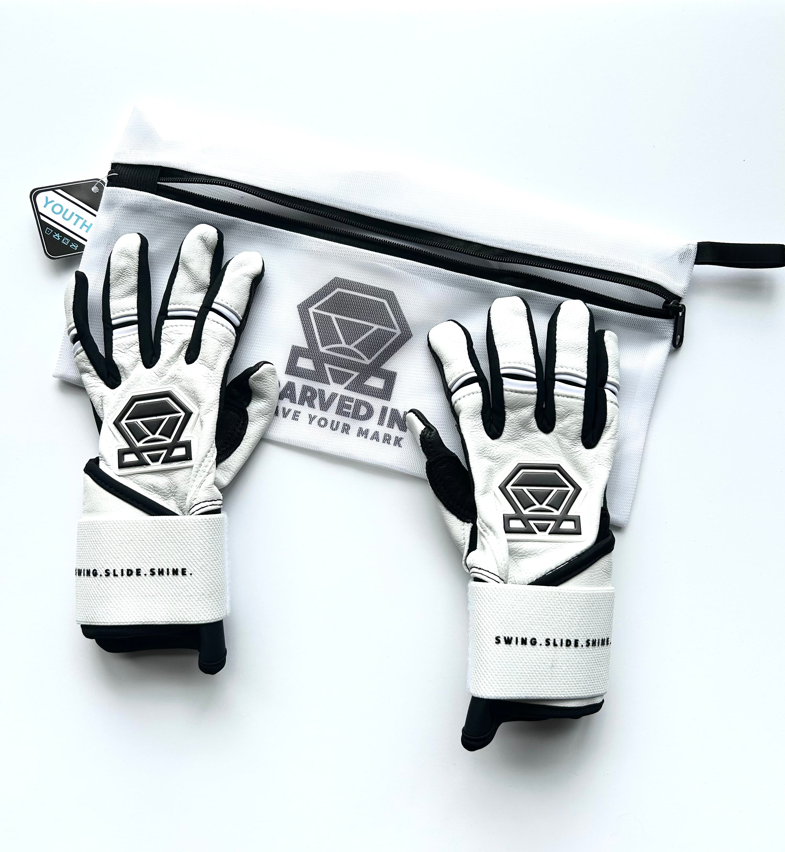 Long Cuff Batting Gloves - White Phantom - Youth