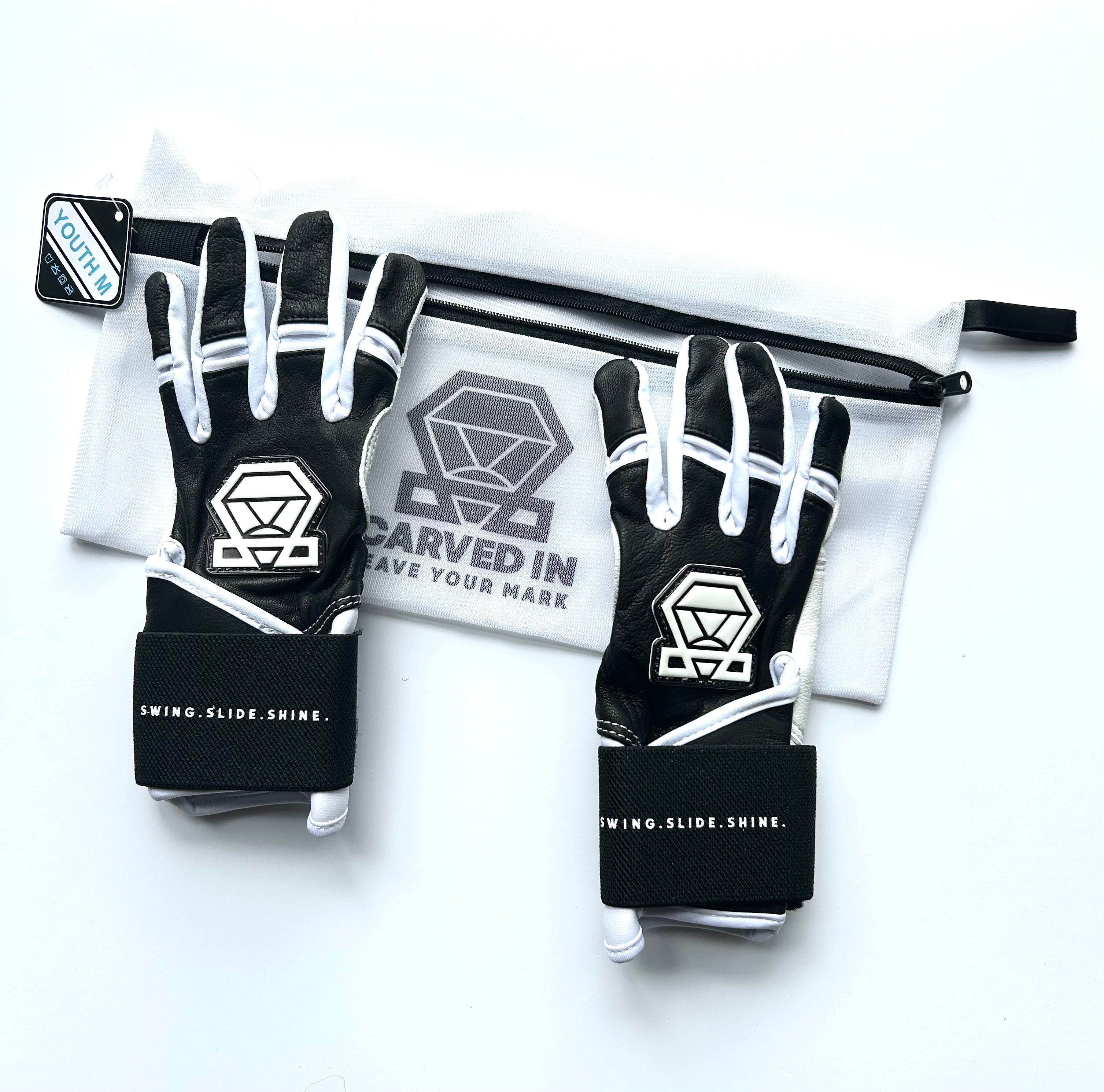 Long Cuff Batting Gloves - Black Phantom - Youth